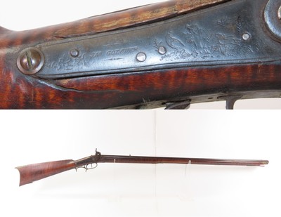 c.1850s-60s Antique ENGRAVED Full-Stock .36 Percussion American LONG RIFLEMaple Stripe Full Stock Game Getter DOUBLE SET TRIGGER - Image 1 of 19