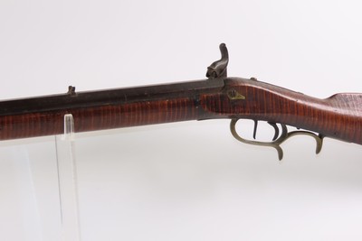 c.1850s-60s Antique ENGRAVED Full-Stock .36 Percussion American LONG RIFLEMaple Stripe Full Stock Game Getter DOUBLE SET TRIGGER - Image 16 of 19