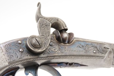CASED BRACE of SCOTTISH Antique RAMSHORN PISTOLD by RICHARD SOUTHALLEngraved, Fire Blue, All Metal, Matching Pair - Image 20 of 24
