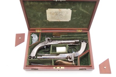 CASED BRACE of SCOTTISH Antique RAMSHORN PISTOLD by RICHARD SOUTHALLEngraved, Fire Blue, All Metal, Matching Pair - Image 2 of 24