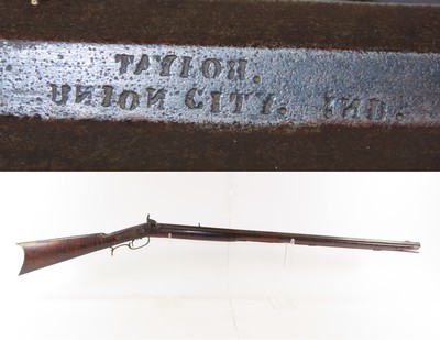 c.1850s-60s Antique TAYLOR Full-Stock .36 Percussion American LONG RIFLEHUNTING/HOMESTEAD Game Getter TIGER MAPLE STOCK - Image 1 of 19
