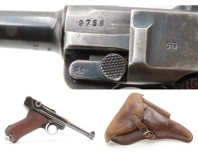 WWII GERMAN MAUSER s/42 Code “1938” Date Luger P.08 Pistol C&R w/HOLSTERTHIRD REICH 9mm Sidearm