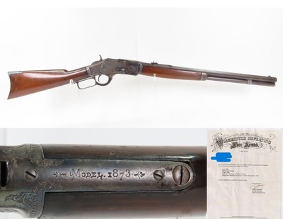 Game Scene Engraved Antique WINCHESTER M1873 Lever Action Rifle .44-40 WCFWith Cody Letter; Made 1886 New Haven - Image 1 of 24