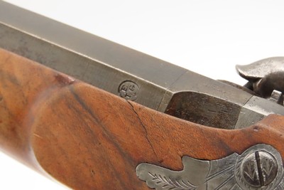 CASED Antique PAIR of ENGRAVED European Percussion DUELING & TARGET Pistols ATTRACTIVE Mid-19th Century BRACE w/ACCESSORIES - Image 18 of 25