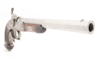 Antique CASED PAIR of ENGRAVED Belgian Percussion DUELING/TARGET PistolsATTRACTIVE “N. Chaumont” Gold Inlaid BRACE w/ACCESSORIES - Image 23 of 25