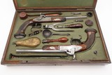 Antique CASED PAIR of ENGRAVED Belgian Percussion DUELING/TARGET PistolsATTRACTIVE “N. Chaumont” Gold Inlaid BRACE w/ACCESSORIES - Image 24 of 25