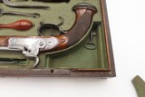 Antique CASED PAIR of ENGRAVED Belgian Percussion DUELING/TARGET PistolsATTRACTIVE “N. Chaumont” Gold Inlaid BRACE w/ACCESSORIES - Image 13 of 25
