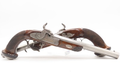 Antique CASED PAIR of ENGRAVED Belgian Percussion DUELING/TARGET PistolsATTRACTIVE “N. Chaumont” Gold Inlaid BRACE w/ACCESSORIES - Image 11 of 25