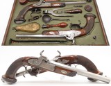 Antique CASED PAIR of ENGRAVED Belgian Percussion DUELING/TARGET PistolsATTRACTIVE “N. Chaumont” Gold Inlaid BRACE w/ACCESSORIES - Image 1 of 25