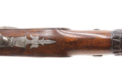 Antique CASED PAIR of ENGRAVED Belgian Percussion DUELING/TARGET PistolsATTRACTIVE “N. Chaumont” Gold Inlaid BRACE w/ACCESSORIES - Image 7 of 25