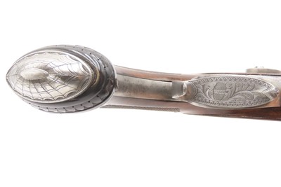 Antique CASED PAIR of ENGRAVED Belgian Percussion DUELING/TARGET PistolsATTRACTIVE “N. Chaumont” Gold Inlaid BRACE w/ACCESSORIES - Image 19 of 25