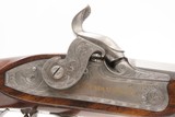Antique CASED PAIR of ENGRAVED Belgian Percussion DUELING/TARGET PistolsATTRACTIVE “N. Chaumont” Gold Inlaid BRACE w/ACCESSORIES - Image 5 of 25