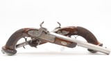 Antique CASED PAIR of ENGRAVED Belgian Percussion DUELING/TARGET PistolsATTRACTIVE “N. Chaumont” Gold Inlaid BRACE w/ACCESSORIES - Image 11 of 25