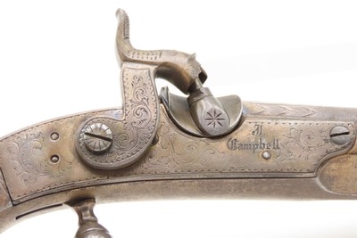 Engraved CASED PAIR Antique SCOTTISH Full Metal Percussion CAMPBELL Pistols Mid-1800s Etched HIGHLANDS Finished in SILVER & GOLD - Image 21 of 25