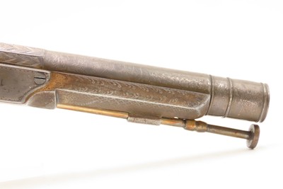Engraved CASED PAIR Antique SCOTTISH Full Metal Percussion CAMPBELL Pistols Mid-1800s Etched HIGHLANDS Finished in SILVER & GOLD - Image 24 of 25