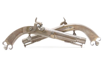 Engraved CASED PAIR Antique SCOTTISH Full Metal Percussion CAMPBELL Pistols Mid-1800s Etched HIGHLANDS Finished in SILVER & GOLD - Image 25 of 25