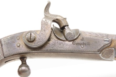 Engraved CASED PAIR Antique SCOTTISH Full Metal Percussion CAMPBELL Pistols Mid-1800s Etched HIGHLANDS Finished in SILVER & GOLD - Image 8 of 25