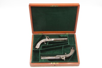 Engraved CASED PAIR Antique SCOTTISH Full Metal Percussion CAMPBELL Pistols Mid-1800s Etched HIGHLANDS Finished in SILVER & GOLD - Image 7 of 25