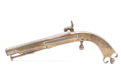 Engraved CASED PAIR Antique SCOTTISH Full Metal Percussion CAMPBELL Pistols Mid-1800s Etched HIGHLANDS Finished in SILVER & GOLD - Image 5 of 25