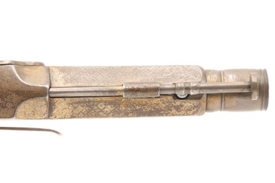 Engraved CASED PAIR Antique SCOTTISH Full Metal Percussion CAMPBELL Pistols Mid-1800s Etched HIGHLANDS Finished in SILVER & GOLD - Image 16 of 25