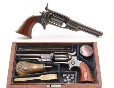 CASED Antique CIVIL WAR Era COLT M1855 ROOT Sidehammer POCKET RevolverPERCUSSION .31 Caliber Sidearm with ACCESSORIES - Image 12 of 21