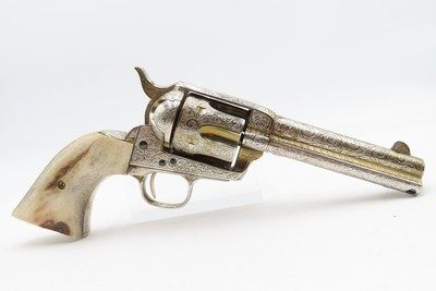 ENGRAVED Antique COLT “PEACEMAKER” Single Action Army Revolver STAG GRIPS .38-40 WCF Colt WILD WEST 6-Shooter w/HOLSTER - Image 2 of 15