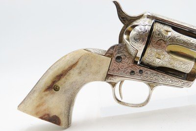ENGRAVED Antique COLT “PEACEMAKER” Single Action Army Revolver STAG GRIPS .38-40 WCF Colt WILD WEST 6-Shooter w/HOLSTER - Image 4 of 15