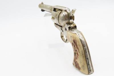 ENGRAVED Antique COLT “PEACEMAKER” Single Action Army Revolver STAG GRIPS .38-40 WCF Colt WILD WEST 6-Shooter w/HOLSTER - Image 15 of 15