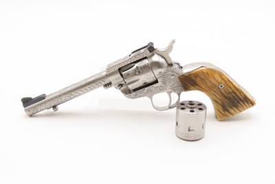 ENGRAVED RUGER New Model SINGLE SIX .22 LR Single Action Revolver Very FINE With MATCHING .22 WMRF Extra Cylinder & STAG GRIPS - Image 2 of 19