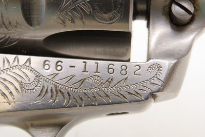ENGRAVED RUGER New Model SINGLE SIX .22 LR Single Action Revolver Very FINE With MATCHING .22 WMRF Extra Cylinder & STAG GRIPS - Image 15 of 19