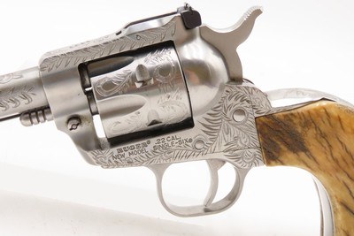 ENGRAVED RUGER New Model SINGLE SIX .22 LR Single Action Revolver Very FINE With MATCHING .22 WMRF Extra Cylinder & STAG GRIPS - Image 5 of 19