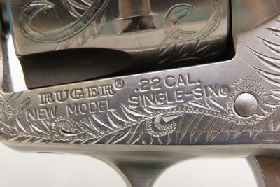 ENGRAVED RUGER New Model SINGLE SIX .22 LR Single Action Revolver Very FINE With MATCHING .22 WMRF Extra Cylinder & STAG GRIPS - Image 7 of 19