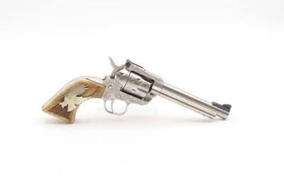 ENGRAVED RUGER New Model SINGLE SIX .22 LR Single Action Revolver Very FINE With MATCHING .22 WMRF Extra Cylinder & STAG GRIPS - Image 16 of 19
