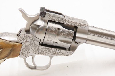 ENGRAVED RUGER New Model SINGLE SIX .22 LR Single Action Revolver Very FINE With MATCHING .22 WMRF Extra Cylinder & STAG GRIPS - Image 18 of 19