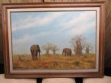 Sue Casson Original Oil Elephant Scene Painting - 1 of 4