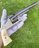 Fine and Important Gustave Young Factory Exhibition Engraved Two-Tone Smith & Wesson Model No. 3 American 2nd Model Revolver w/ Carved Ivory Grips - 9 of 15