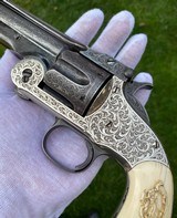 Fine and Important Gustave Young Factory Exhibition Engraved Two-Tone Smith & Wesson Model No. 3 American 2nd Model Revolver w/ Carved Ivory Grips - 2 of 15