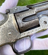 Fine and Important Gustave Young Factory Exhibition Engraved Two-Tone Smith & Wesson Model No. 3 American 2nd Model Revolver w/ Carved Ivory Grips - 10 of 15