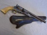 FINE COLT MODEL 1860 PERCUSSION REVOLVER WITH CHECKERED IVORY GRIPS AND TOOLED "SLIM JIM" HOLSTER
- 1 of 10