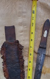 Antique Bowie Knife with Native American Indian Beaver Tail Skin Sheath - Image 5 of 9