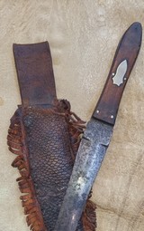 Antique Bowie Knife with Native American Indian Beaver Tail Skin Sheath - Image 2 of 9