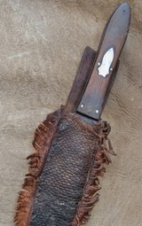 Antique Bowie Knife with Native American Indian Beaver Tail Skin Sheath - Image 1 of 9