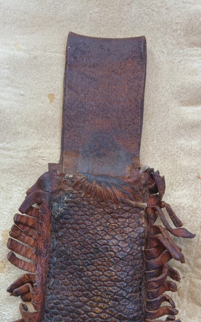Antique Bowie Knife with Native American Indian Beaver Tail Skin Sheath - Image 3 of 9