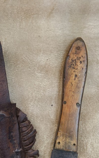 Antique Bowie Knife with Native American Indian Beaver Tail Skin Sheath - Image 8 of 9