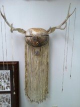 Famous Southwest American Artist Robert Rivera, Native American Gourd Art, Deluxe Dear Antler Hanging Mask - 3 of 5
