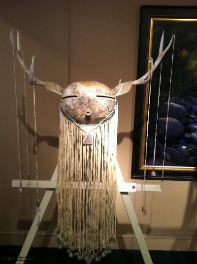 Famous Southwest American Artist Robert Rivera, Native American Gourd Art, Deluxe Dear Antler Hanging Mask