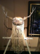 Famous Southwest American Artist Robert Rivera, Native American Gourd Art, Deluxe Dear Antler Hanging Mask