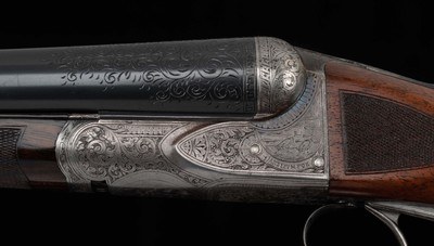 Fox DE 12 gauge – FACTORY CASE COLOR, EXQUISITE FLAME WALNUT, CERTIFIED, vintage firearms