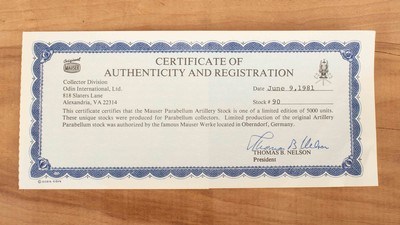 Mauser P.08 Luger Stock – 1981, 1 OF 5000, BOXED, CERTIFICATE, vintage firearms - Image 7 of 7