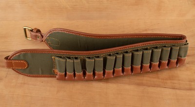 28 Gauge Cartridge Belt – LEATHER & CANVAS, GREEN, SIZE 30” – 40” - Image 1 of 1